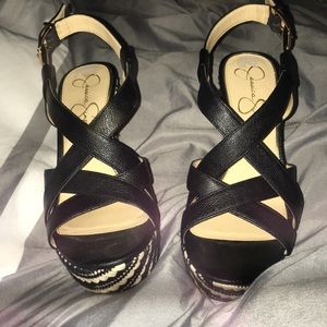 Jessica Simpson black and white wedges